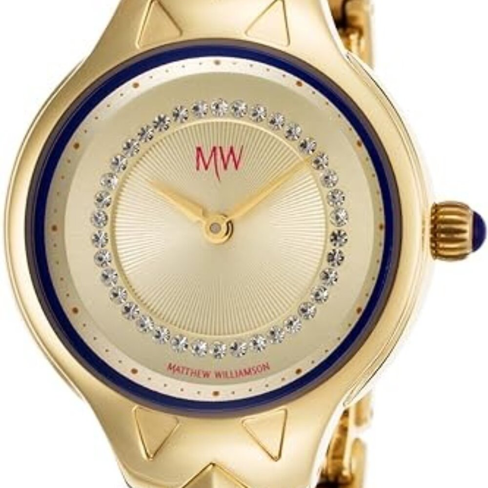 NEW Matthew Williamson Gold Crystal Round Women's Quartz Watch LBM34002-03